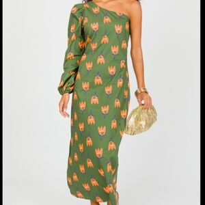 Karlie Poplin Poppy Print One Shoulder Balloon Sleeve Maxi Dress NWT SzM